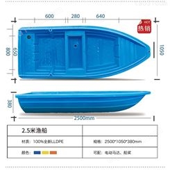 2.5米双层塑料钓鱼船 水产撒网捕捞船