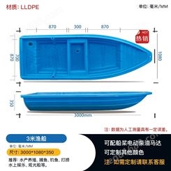 3米旅游观光打捞塑料渔船 双层牛筋材质塑料渔船