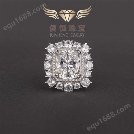 俊恒珠宝S925银欧美豪华版镶嵌8ct高碳钻石女戒一件代发礼物佳品
