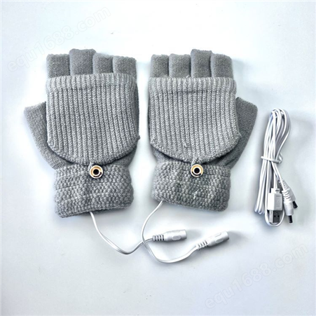 USB暖手套半指翻盖针织学生冬季保暖电热手套发热手套厂家