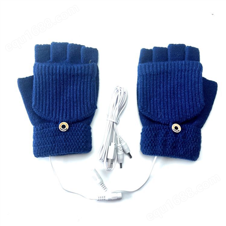 USB暖手套半指翻盖针织学生冬季保暖电热手套发热手套厂家