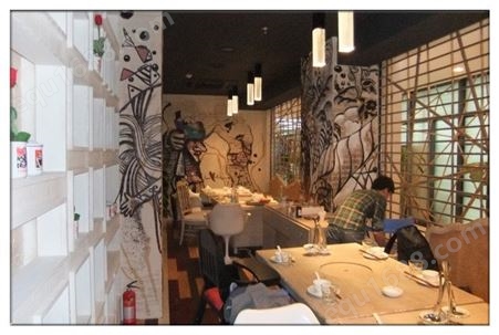 餐厅墙绘装修 手绘墙涂鸦 3d墙绘设计 墙体彩绘价格 环保的墙绘