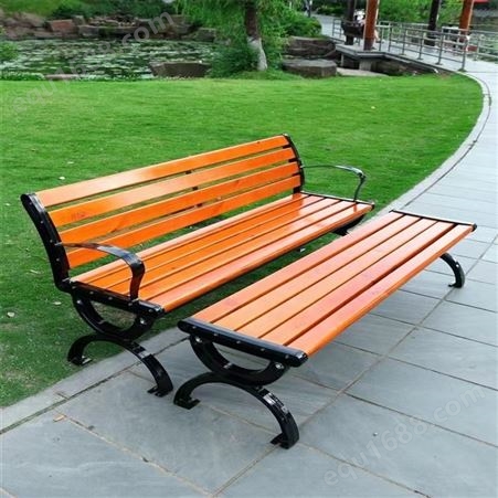 户外铸铁防腐木休闲椅 园林椅1.5米小区休息靠背公园椅 甲冠体育