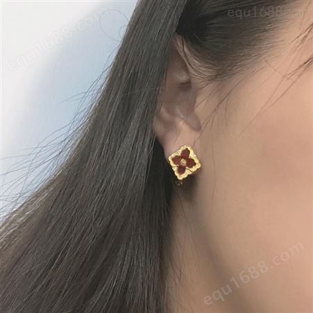 欧美时尚 镀真金天然石四叶草耳钉 气质网红 同款耳饰 防过敏女耳环